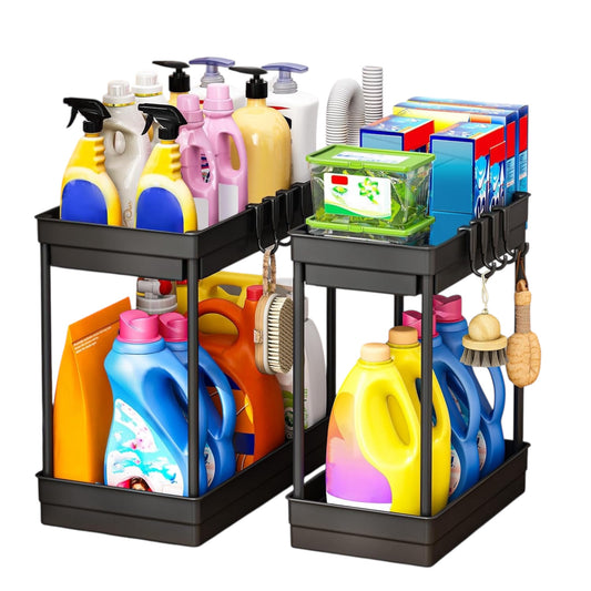 2 Pack Under Sink Storage Organiser – 2-Tier Kitchen & Bathroom Cabinet Rack (1 Large + 1 Medium)