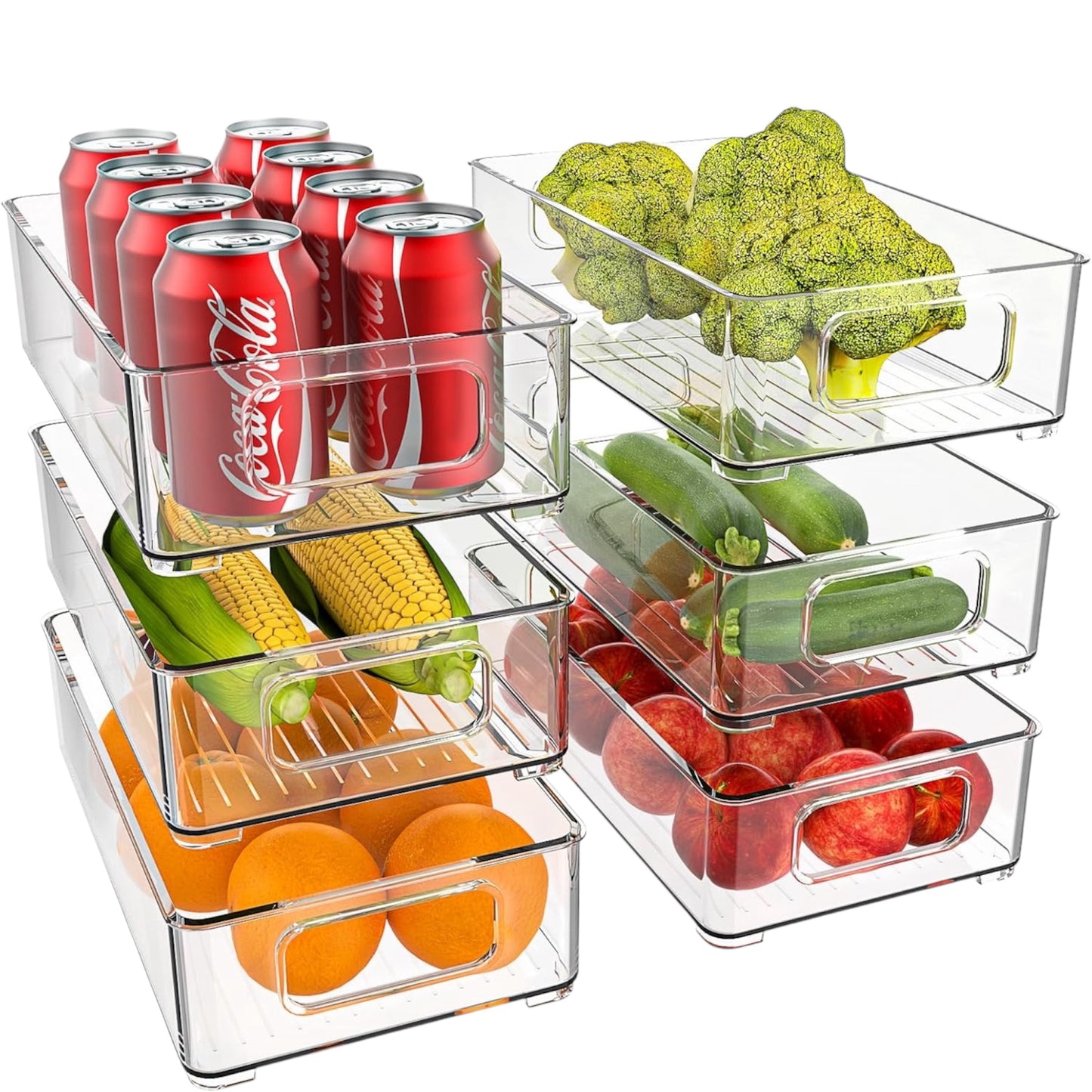 Fridge Organiser Set of 6 – Stackable Transparent Storage Boxes for Fridge, Pantry & Kitchen Cabinets