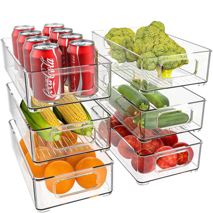 Fridge Organiser Set of 6 – Stackable Transparent Storage Boxes for Fridge, Pantry & Kitchen Cabinets