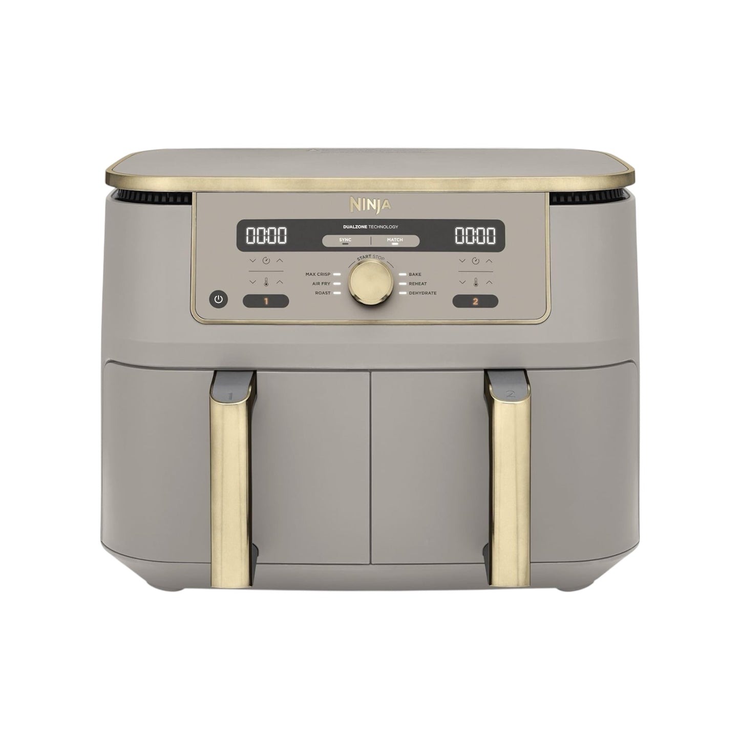 MAX Dual Zone Digital Air Fryer, 2 Drawers, 9.5L, 6-In-1, Uses No Oil, Air Fry, Max Crisp, Roast, Bake, Reheat, Dehydrate, Non-Stick, Dishwasher Safe Baskets, Stone Gold DZ400UKSTGD