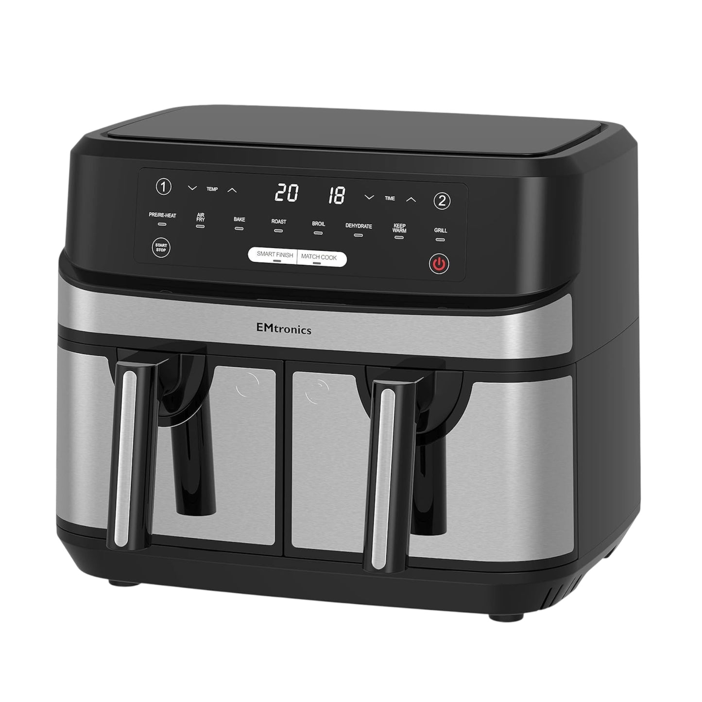 EMAFDD9LSL Dual Air Fryer – 9L XL Family Size, 8 Pre-Set Menus, Oil-Free & Low-Fat Healthy Cooking, Stainless Steel Interior, 1750W, 99-Min Timer