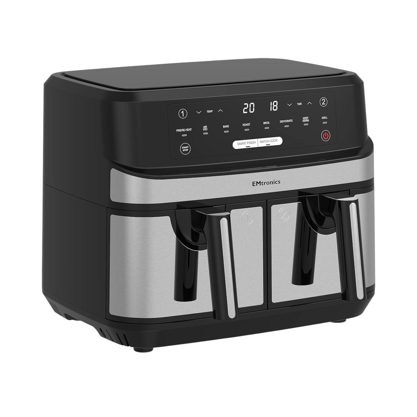 EMAFDD9LSL Dual Air Fryer – 9L XL Family Size, 8 Pre-Set Menus, Oil-Free & Low-Fat Healthy Cooking, Stainless Steel Interior, 1750W, 99-Min Timer