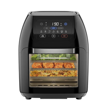 5-in-1 Air Fryer Oven with Rotisserie – 10L, 1800W, 17 Presets, Large Family-Size Air Fryer, Dehydrator, Bake, Roast, Auto Shutoff, View Window – Black