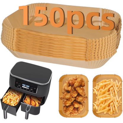 150PCS Air Fryer Liners for Ninja Dual Air Fryer AF300UK/AF400UK, Salter, Tower & More – Disposable Paper Liners, Non-Stick, Oil-Proof, Heat Resistant (21 × 13.5 × 4.5 cm)