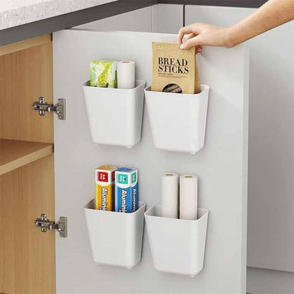 4pcs Self-Adhesive Cabinet Door Storage Box – Wall Mounted Organiser for Kitchen, Bathroom, Wardrobe & Fridge (White, ABS Plastic)