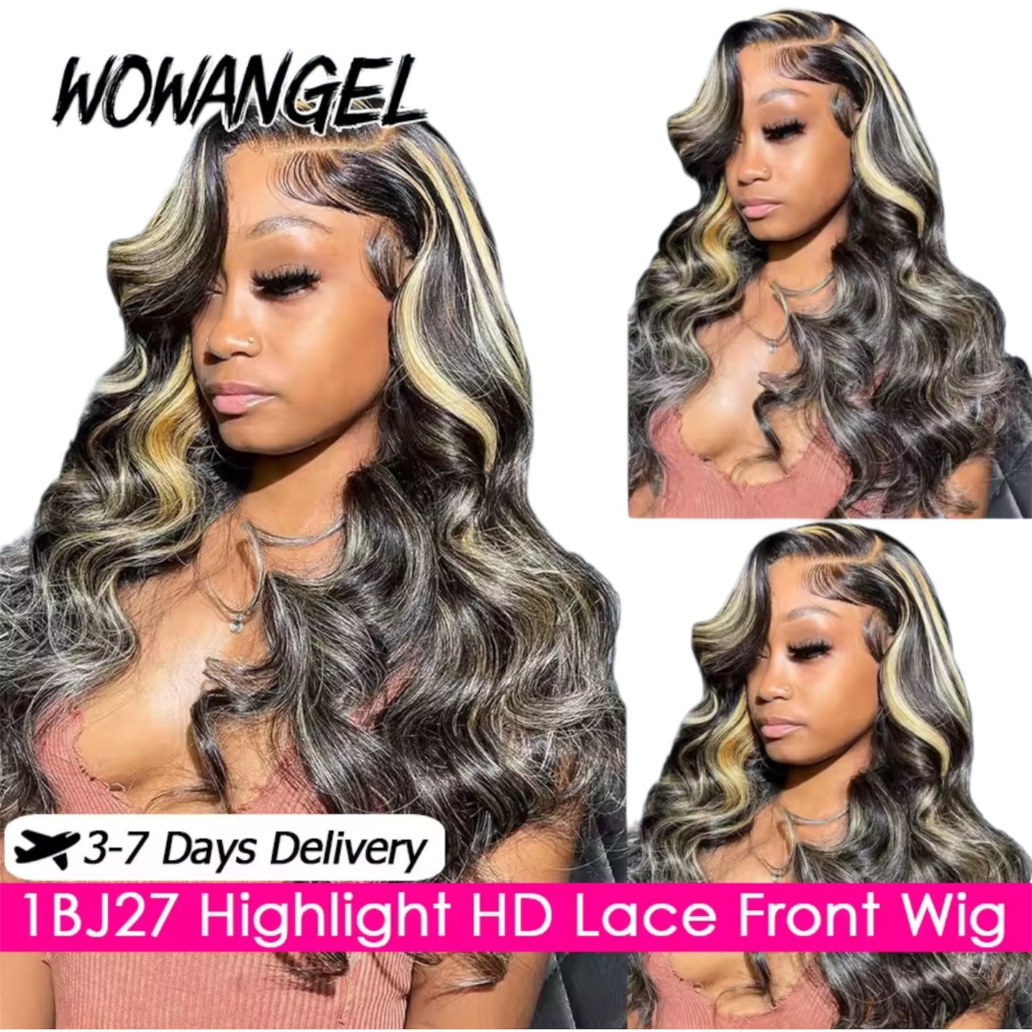 13x6 HD Lace Front Wig – Ombre Highlight, Glueless, 32 Inch Body Wave, Pre-Plucked Brazilian Human Hair