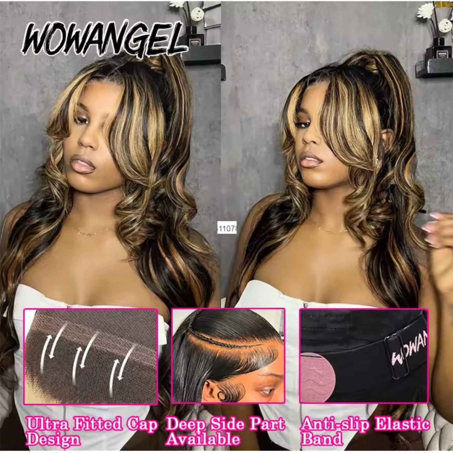 13x6 HD Lace Front Wig – Ombre Highlight, Glueless, 32 Inch Body Wave, Pre-Plucked Brazilian Human Hair