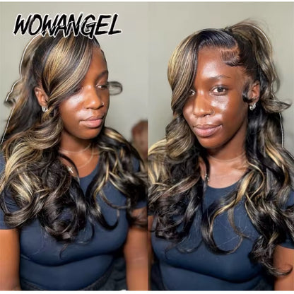13x6 HD Lace Front Wig – Ombre Highlight, Glueless, 32 Inch Body Wave, Pre-Plucked Brazilian Human Hair
