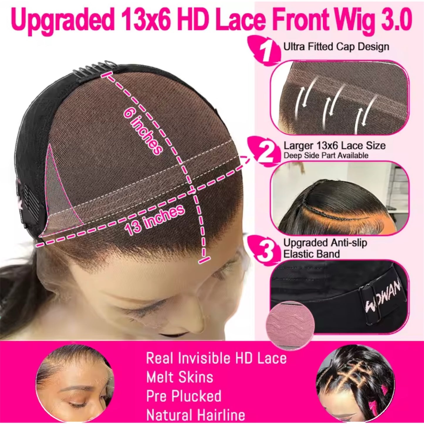 13x6 HD Lace Front Wig – Ombre Highlight, Glueless, 32 Inch Body Wave, Pre-Plucked Brazilian Human Hair