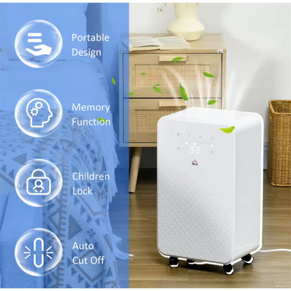 HOMCOM 12L/Day Portable Quiet Air Dehumidifier with Purifier, Timer, and 5 Modes