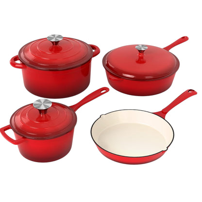 Enameled Cast Iron Cookware Sets - 7 Pieces Induction Hob Pans Set & Dutch Oven Sets, Ceramic Non Stick Pots and Pans Set, Pfoa&Pfos-Free
