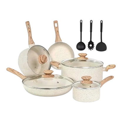 12-Piece Nonstick Granite Cookware Set – Induction & Non-Stick Cooking Pots & Pans (White)