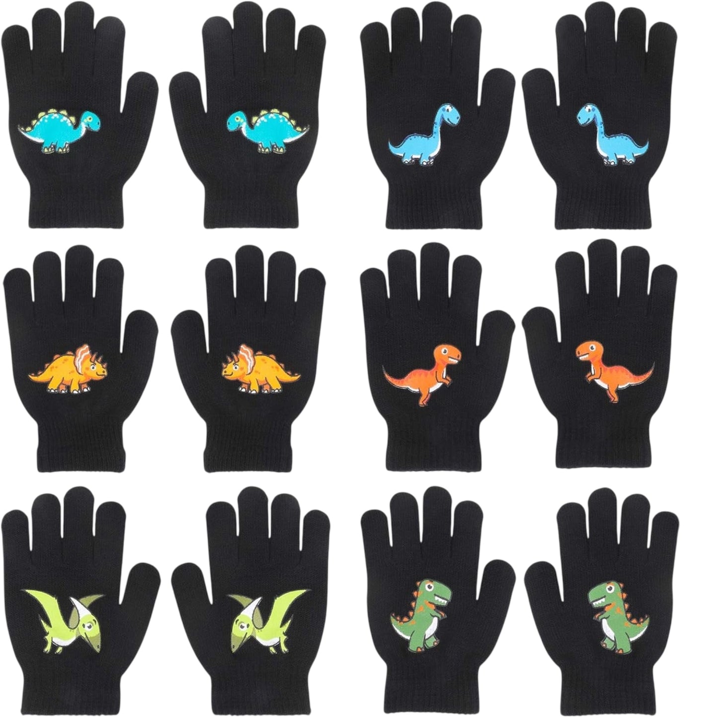 6 Pairs Children'S Magic Gloves, Winter Thermal Kid’S Full Fingers Gloves Dinosaurs/Excavator Pattern Fit for Boys Girls