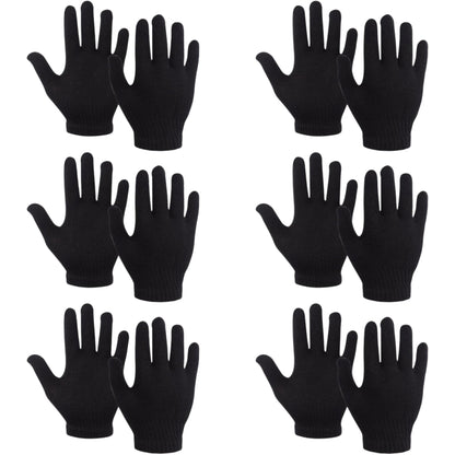 6 Pairs Winter Magic Gloves Kids, Warm Knit Stretch Black Full Finger Gloves for Girls Boys