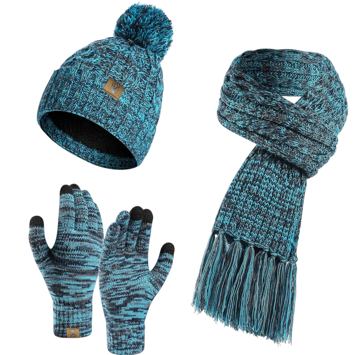 Hat Scarf Gloves Set Women'S Beanie Hat Long Scarf and Thermal Touch Screen Gloves Set 3 PCS Soft Warm Winter Knitted Pom Cap Set for Ladie