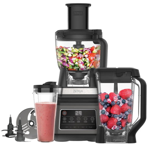 Ninja 3-In-1 Food Processor & Blender with 5 Automatic Programs: Blend, Max Blend, Chop, Mix, Puree, 1.8L Bowl, 2.1L Jug, 700Ml Cup, 1200W, Dishwasher Safe Parts, Auto-Iq, Black BN800UK