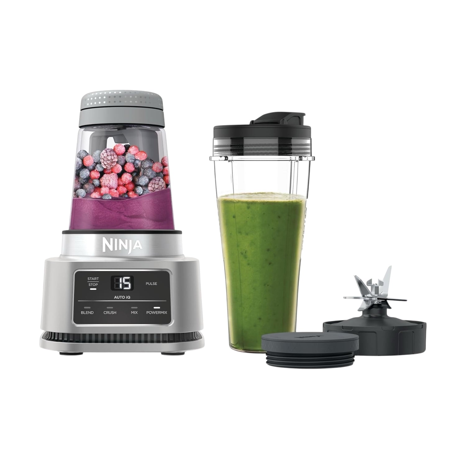 Foodi Power Nutri Blender 2-In-1, Blend Smoothie Bowls, Thick Spreads & Frozen Drinks, Automatic Programs, 700Ml Cup & 400Ml Bowl with with Power Paddle, 1100W, Silver CB100UK