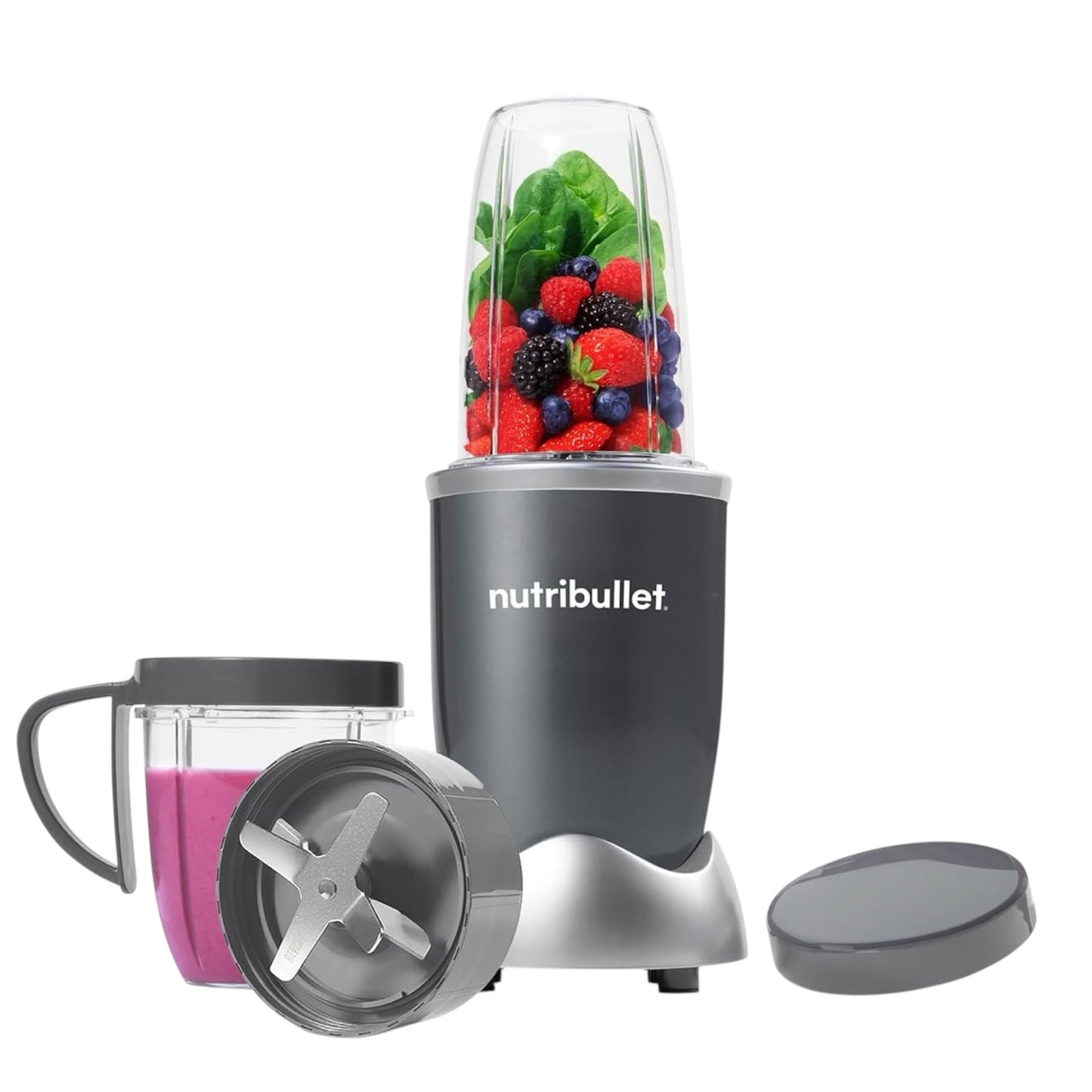 Nutribullet Blender 600 Series - Powerful 20,000 RPM Extractor Blends Frozen Fruit, Nuts & Ice - 7 Piece Kit Includes Tall Cup, Short Cup, Handled Ring & Sealable Lid - Ideal for Smoothies