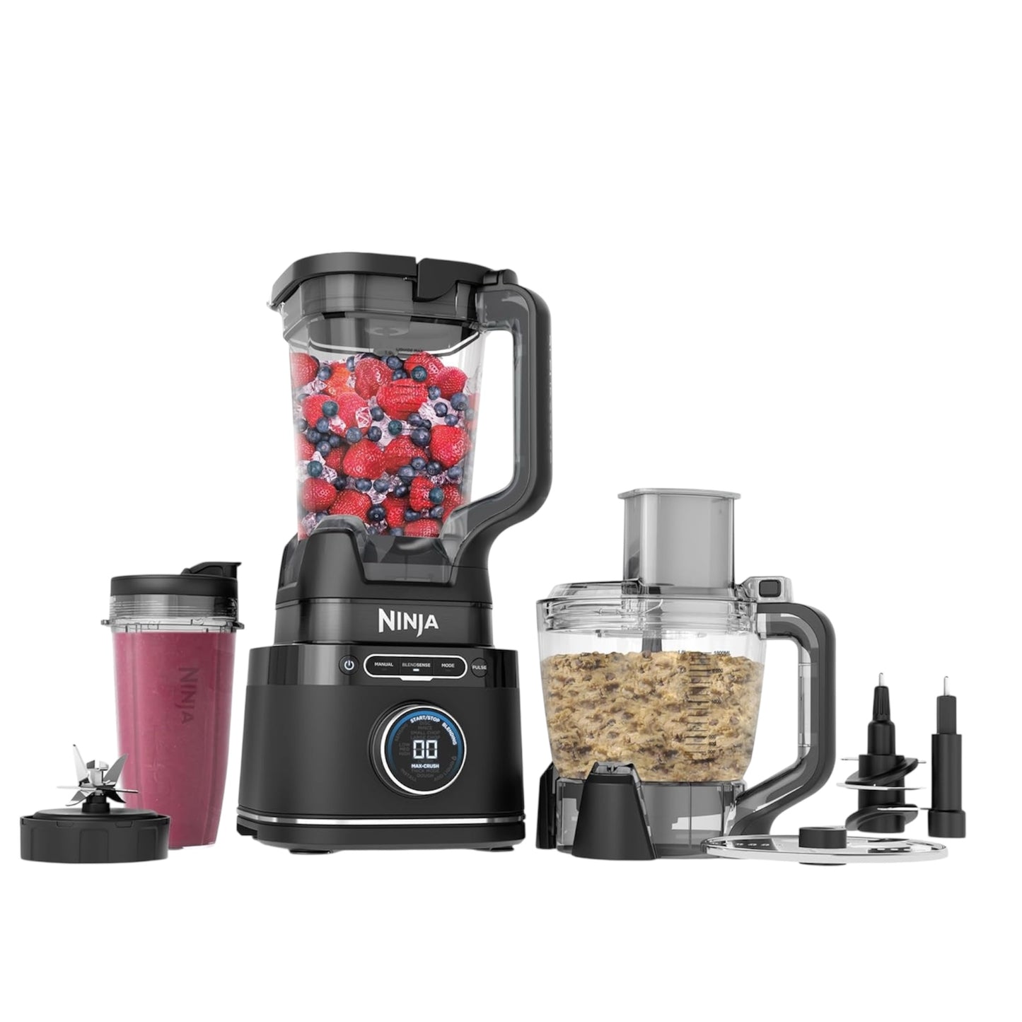 Ninja 3-In-1 Detect Power Blender Processor Pro, Powerful 1200W Blender, Food Processor Bowl, Dough Blade, 1X Single Serve Cup, Jug, Make Pizza Dough, Blend, Chop & Mix, Black, TB401UK