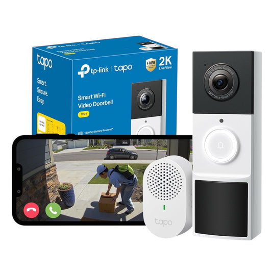Tapo TD21 Battery Video Doorbell Wireless 2K 3MP Ultra-Clear Doorbell Camera, Ring Chime Included, Color Night, 160°DFOV Ultra-Wide, Tp-Link Free AI Detection,Ip65, 6-Month Battery,No Monthly Fee