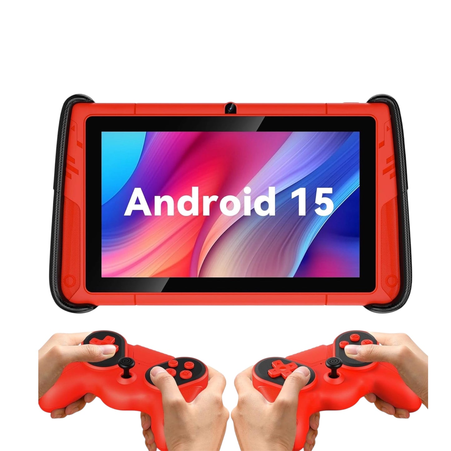 Pritom 7 Inch Kids Tablets, Wifi Tablets for Kids, 8GB RAM, 32GB Rom,(Expandable 512GB), Toddler Tablet, Parental Control, Android 15, Sports Car Design, Toddler Tablet PC with Two Gamepad(Red).