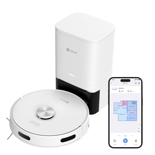 EZVIZ RE5 plus Robot Hoover Mop, 4L Self Emptying Station, 4000 Pa, Carpet Detection, Lidar Obstacle Avoidance, Self-Charging, Clean 300㎡, Wifi APP Control, Pet-Friendly, Robot Vacuum, Voice Assistant