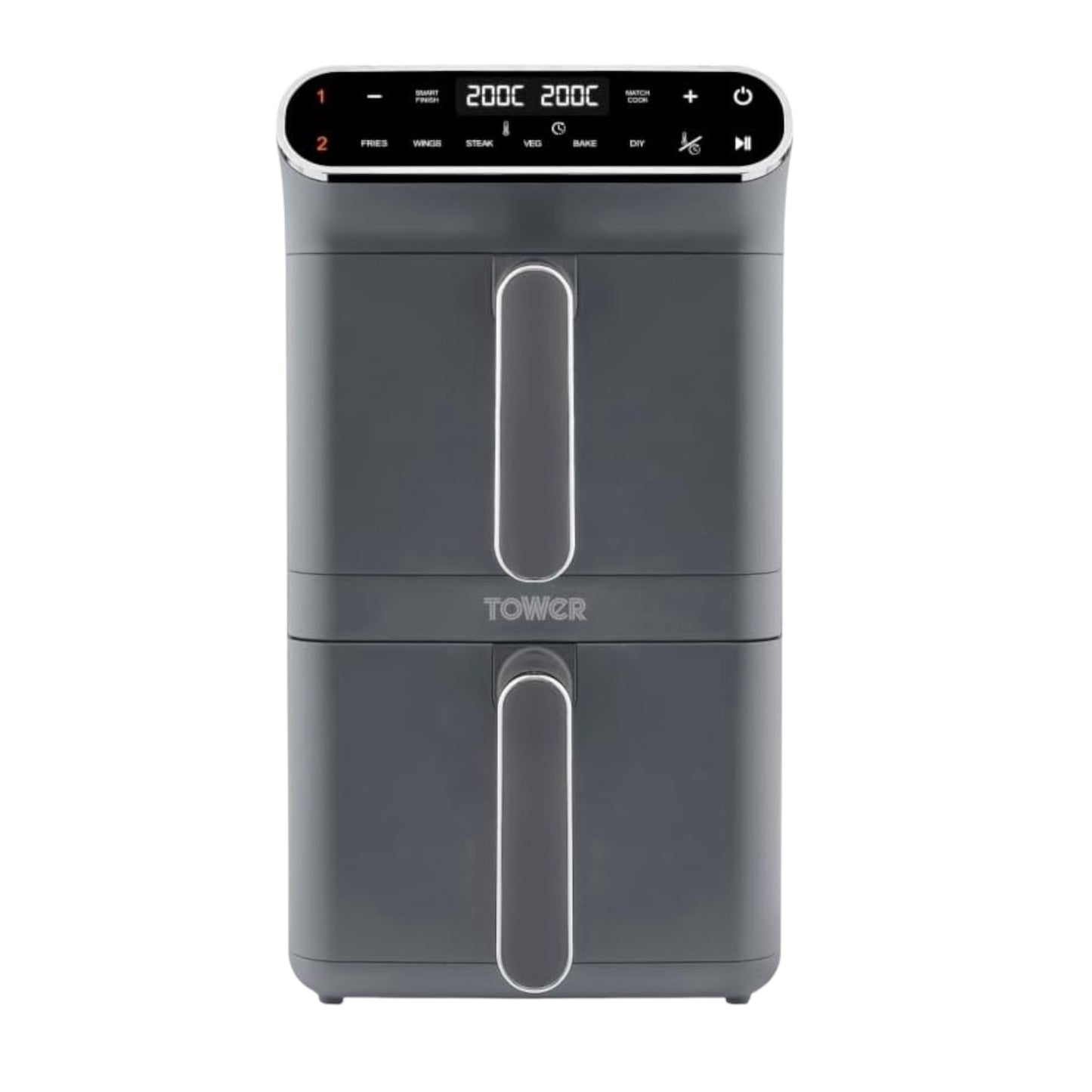 Tower T17190GRP Vortx XL Dual Stack Air Fryer with Digital Control Panel, Space Saving Design, 6 Preset Cooking Modes, Match Cook & Smart Finish Functions, 2460W, 11L, Graphite with Chrome Trim