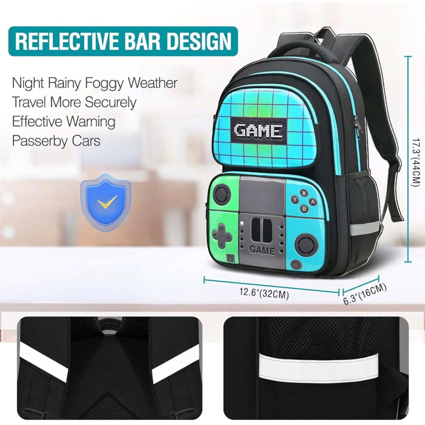 Gamer School Backpack for Boys Kids, School Bag for Elementary & Middle Students for Ages 6-14