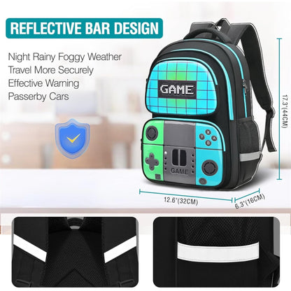 Gamer School Backpack for Boys Kids, School Bag for Elementary & Middle Students for Ages 6-14