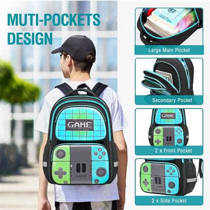 Gamer School Backpack for Boys Kids, School Bag for Elementary & Middle Students for Ages 6-14