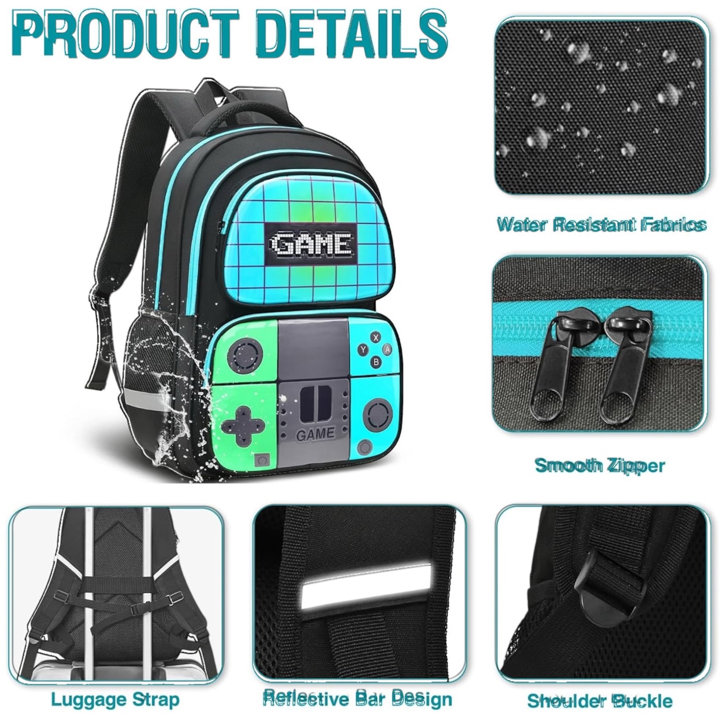 Gamer School Backpack for Boys Kids, School Bag for Elementary & Middle Students for Ages 6-14