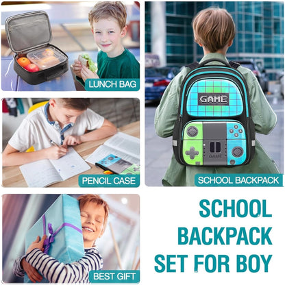 Gamer School Backpack for Boys Kids, School Bag for Elementary & Middle Students for Ages 6-14