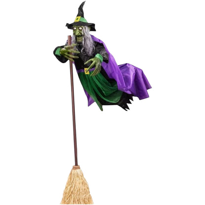 Halloween Animated Decorations Outdoor Scary Flying Hover Witch - 6Ft Flying Witch Decorations | Halloween Animated Props with Scary Sounds and Lights for Outdoor Garden Yard Halloween Decor