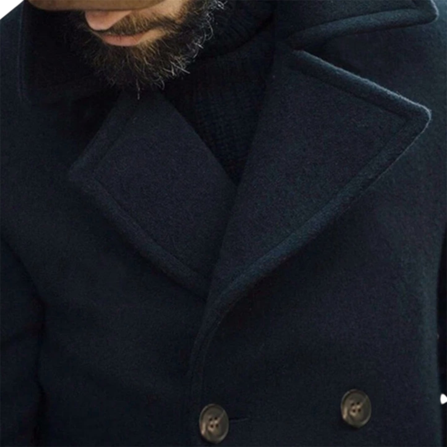 Elegant Long Men’s Overcoat – Navy Blue Double-Breasted Business Coat