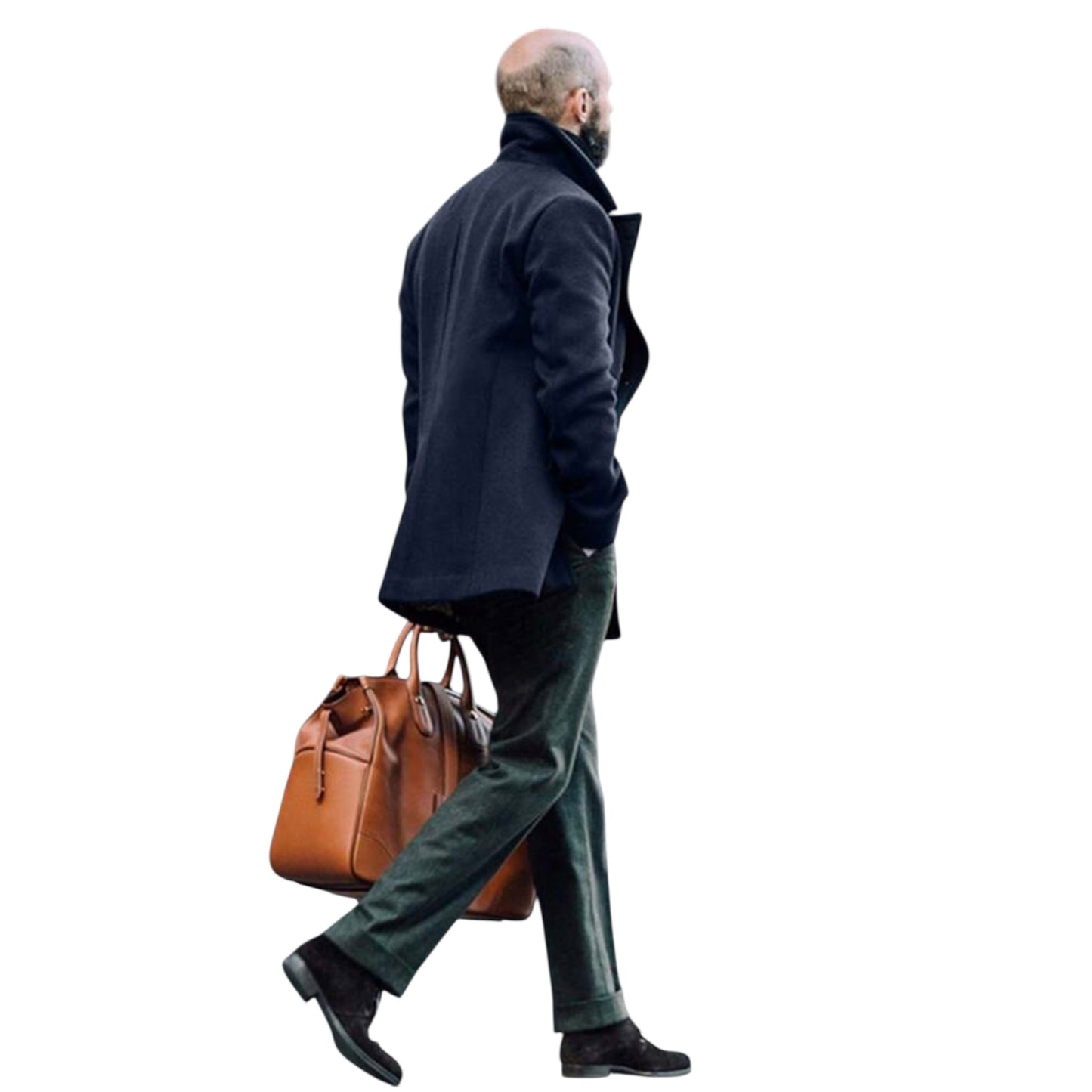 Elegant Long Men’s Overcoat – Navy Blue Double-Breasted Business Coat
