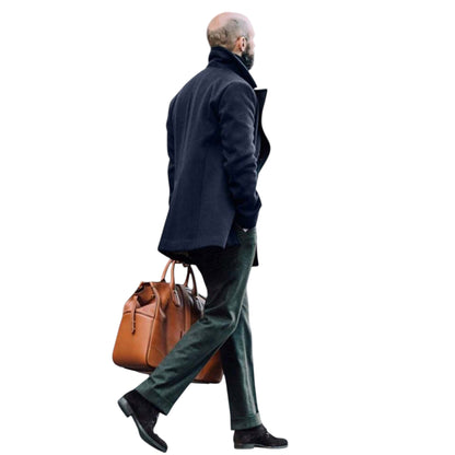 Elegant Long Men’s Overcoat – Navy Blue Double-Breasted Business Coat