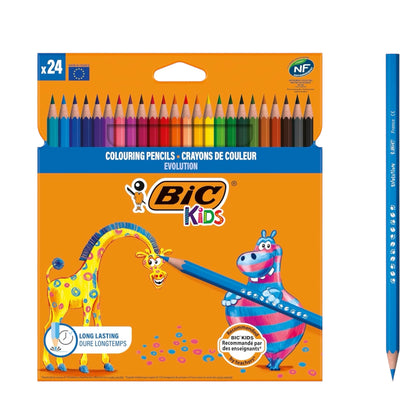 BIC Kids Evolution Coloured Pencils, Vivid Colouring Pencils, Easy to Sharpen, Extra Resistant  Pencils, School Supplies, 24 Pack