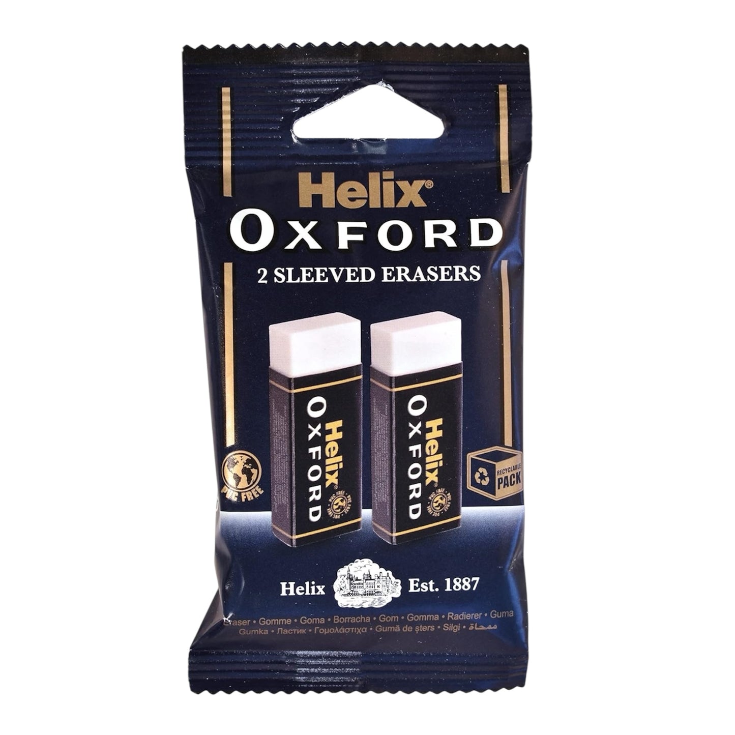 Helix Oxford Twin Pack of Erasers, Oxford Blue, Large