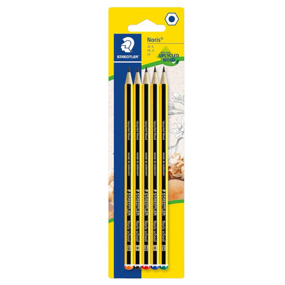 STAEDTLER 121-S BK5D Noris School Graphite Pencils - Assorted Degrees, 2B, B, HB, H, 2H (Pack of 5), Black