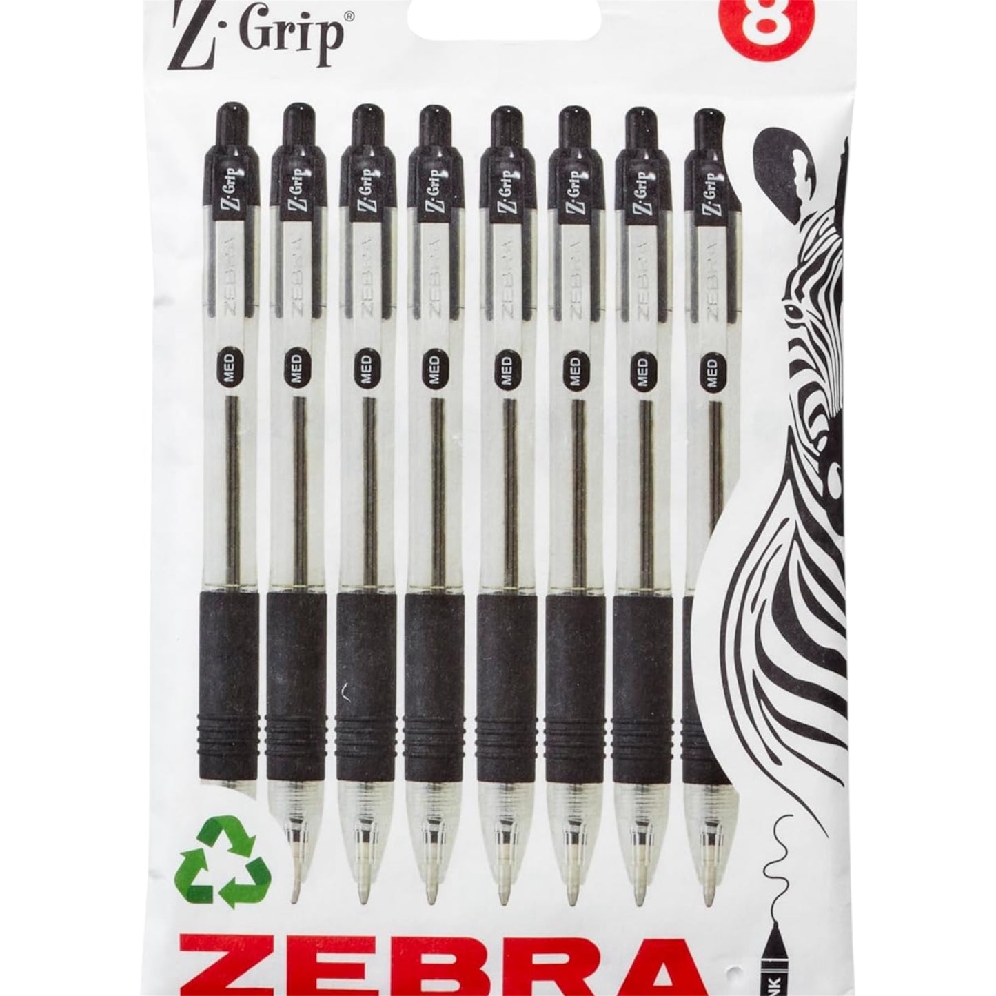 Zebra Pen Grip Black Ballpoint Pens with Pocket Clip 8Pk, Retractable Black Ink Ballpoint Pens, Reliable Black Biro Pens Multipack for Everyday Use Design, New Pack Size 8Pk