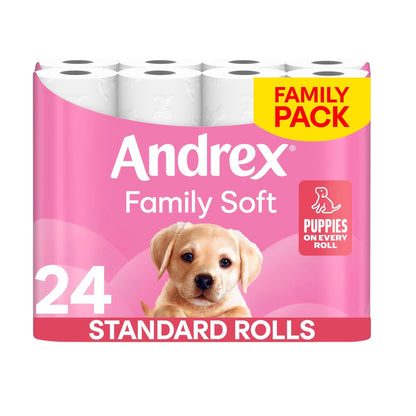 Andrex Family Soft Toilet Paper 24 Rolls (Previously  Gentle Clean) Gentle on Your Family’S Skin– Pack of 24 Toilet Rolls, 170 Sheets per Roll, FSC Certified