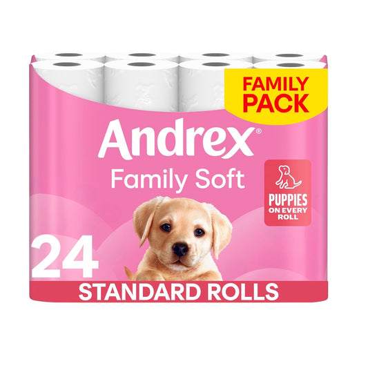 Andrex Family Soft Toilet Paper 24 Rolls (Previously  Gentle Clean) Gentle on Your Family’S Skin– Pack of 24 Toilet Rolls, 170 Sheets per Roll, FSC Certified