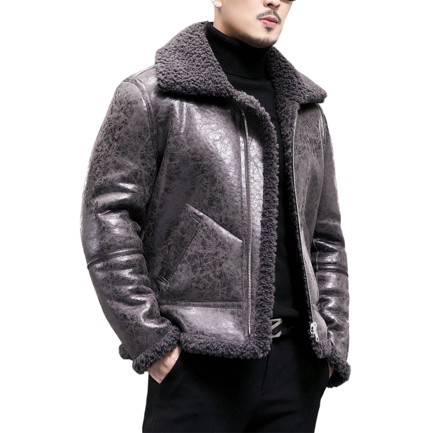 BONNY MAX 2-In-1 Men'S Faux Fur Jacket, Reversible Wool Blend Short Coat