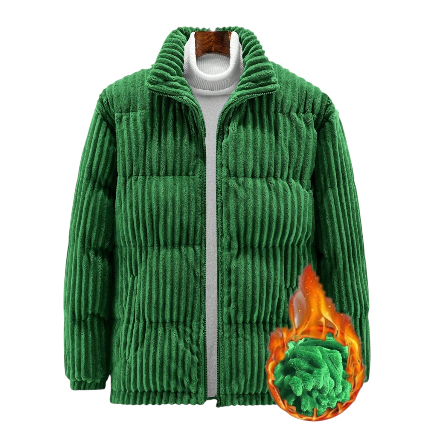 Manfinity Homme Extra Loose Fit Men’s Corduroy Zip-Up Jacket – Dark Green Winter Outerwear