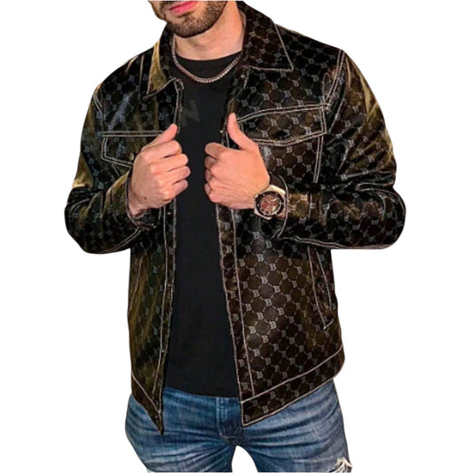 Men’s Geo Print Flap Pocket Rave Jacket – Avant-Garde Gothic/Punk Streetwear