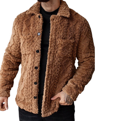 Manfinity Homme Men’s Casual Solid Colour Fuzzy Jacket – Flannel Teddy Coat for Autumn and Winter