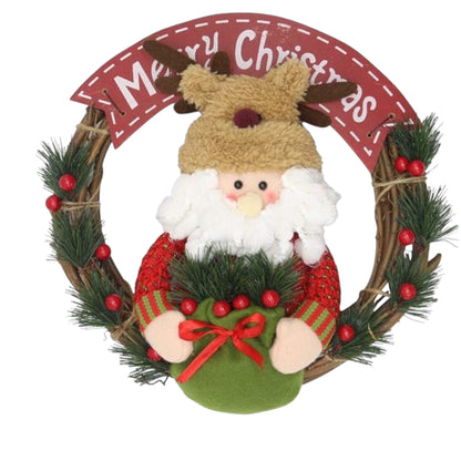 Merry Christmas Wreath Santa Claus Snowman Reindeer Dolls Artificial Rattan Hanging Ornaments Home Wall Window Kitchen Hall Decor