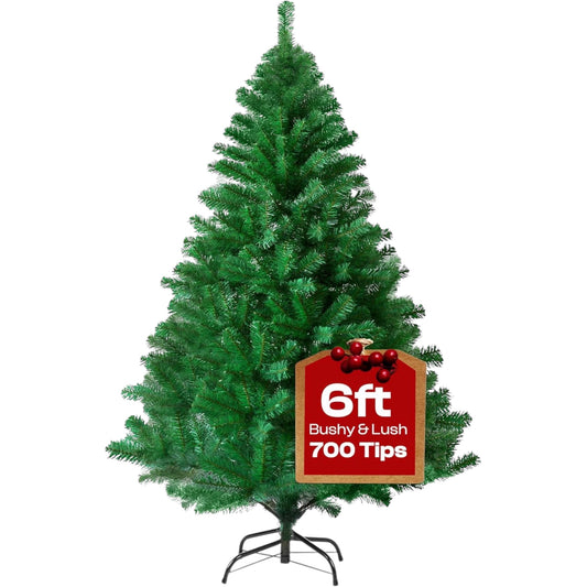 KLASS 6Ft Christmas Tree 700 Tips Lush Xmas Tree Premium PVC Realistic Artificial Christmas Tree with Metal Stand, Green Christmas Trees in 4Ft, 5Ft, 6 Ft 7Ft Sizes Perfect Christmas Decoration (6Ft)