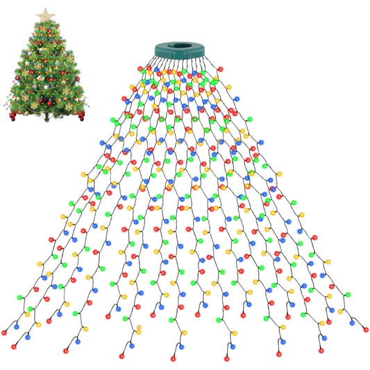 10FT Christmas Tree Lights,3M X 16 Lines 592 Leds Fairy Lights Mains Powered with 8 Lighting Modes& Memory& Timer& Waterproof String Lights for 5-12FT Christmas Tree Decorations-Multicolor