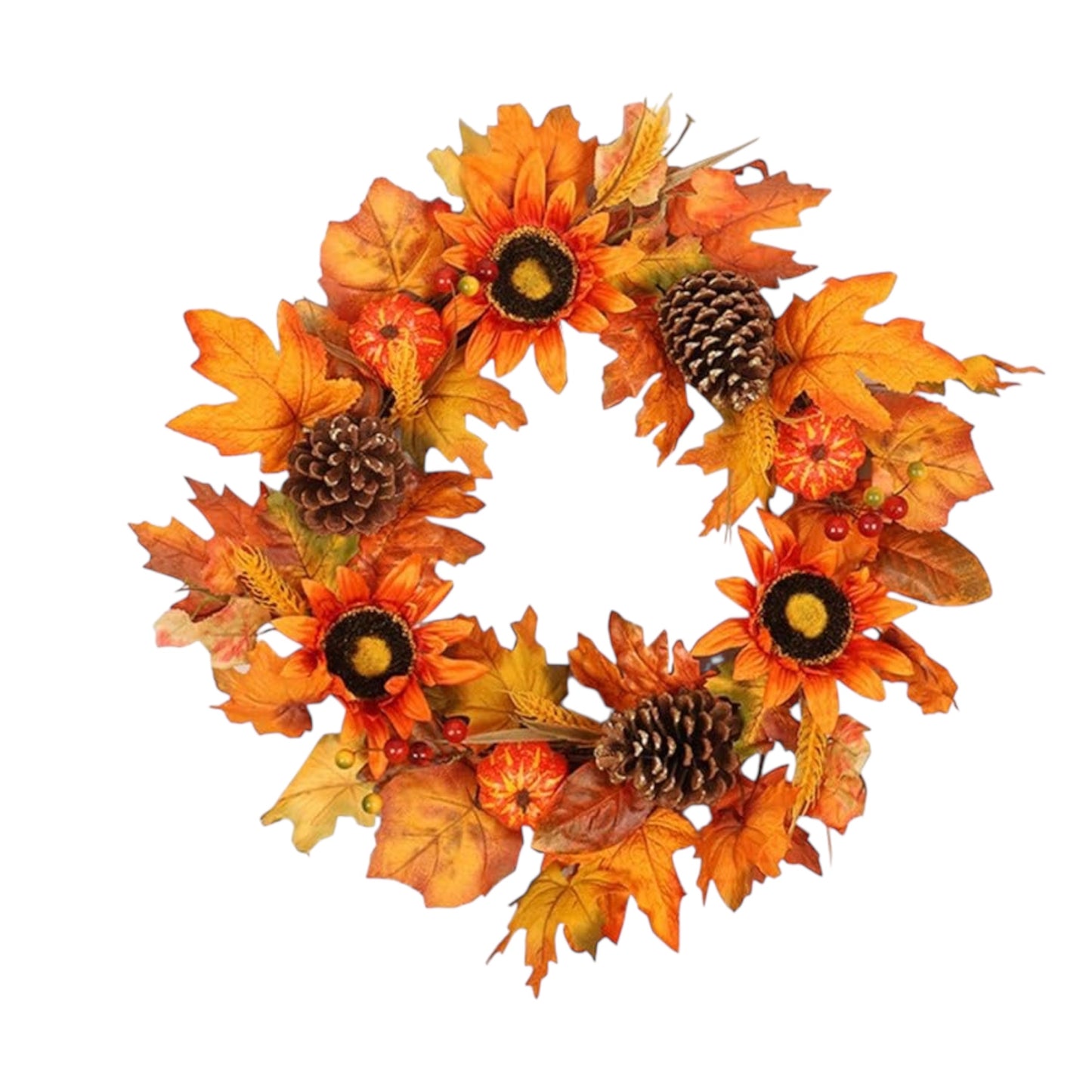 Artificial Maple Leaf Berries Pumpkin Pine Cone Garland Autumn Winter Front Door Wreath Pendant Decor for Christmas Halloween
